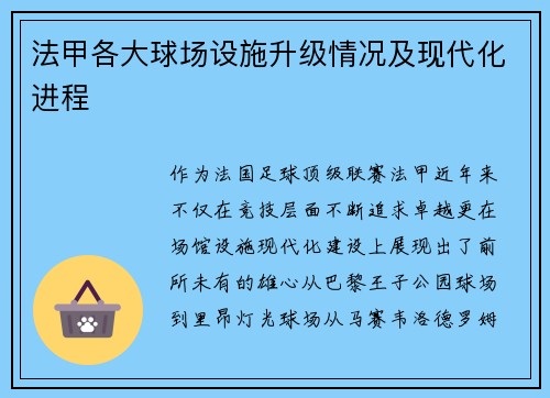 法甲各大球场设施升级情况及现代化进程