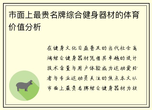 市面上最贵名牌综合健身器材的体育价值分析
